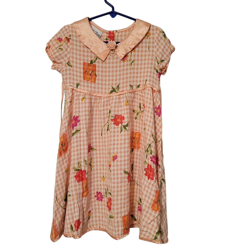 Vintage Jo Lene Gingham Floral Pink and White Dress